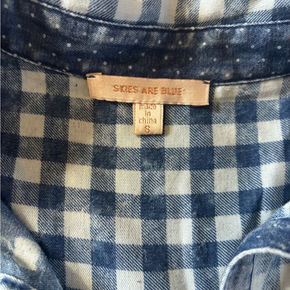 Blue & White Gingham Cotton Pullover Shirt | Back Button Detail | Casual XL - Picture 6 of 12